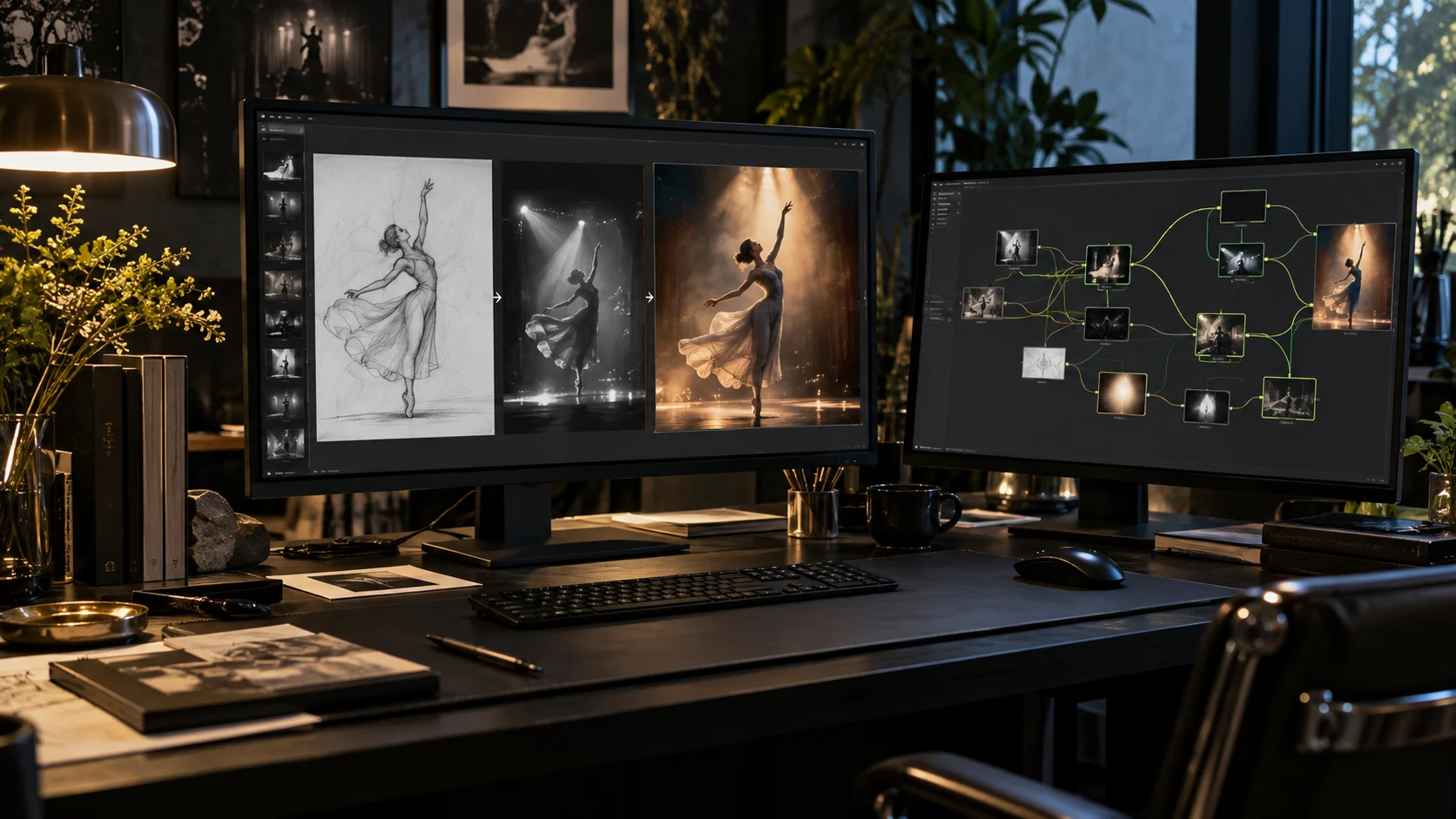 Un proceso visual que conecta bocetos, imágenes y herramientas digitales